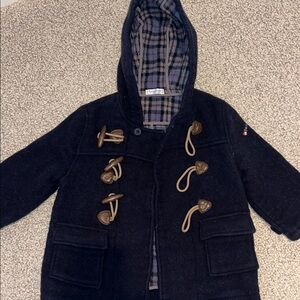 Blue and Brown Pea Coat with Classic Toggle Closures